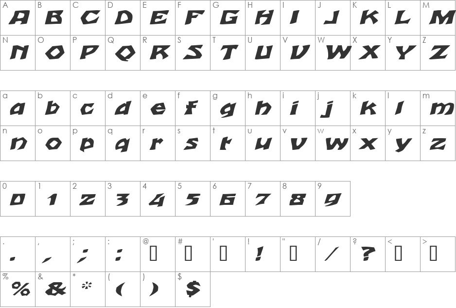 TalonExtended font character map preview