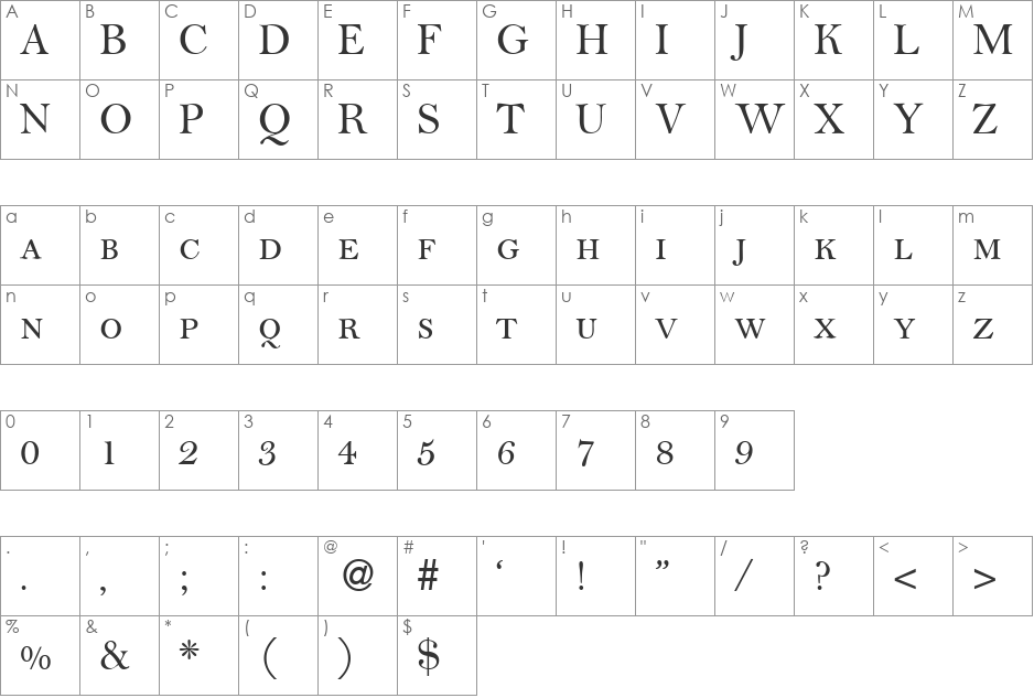 BelamiSmc font character map preview