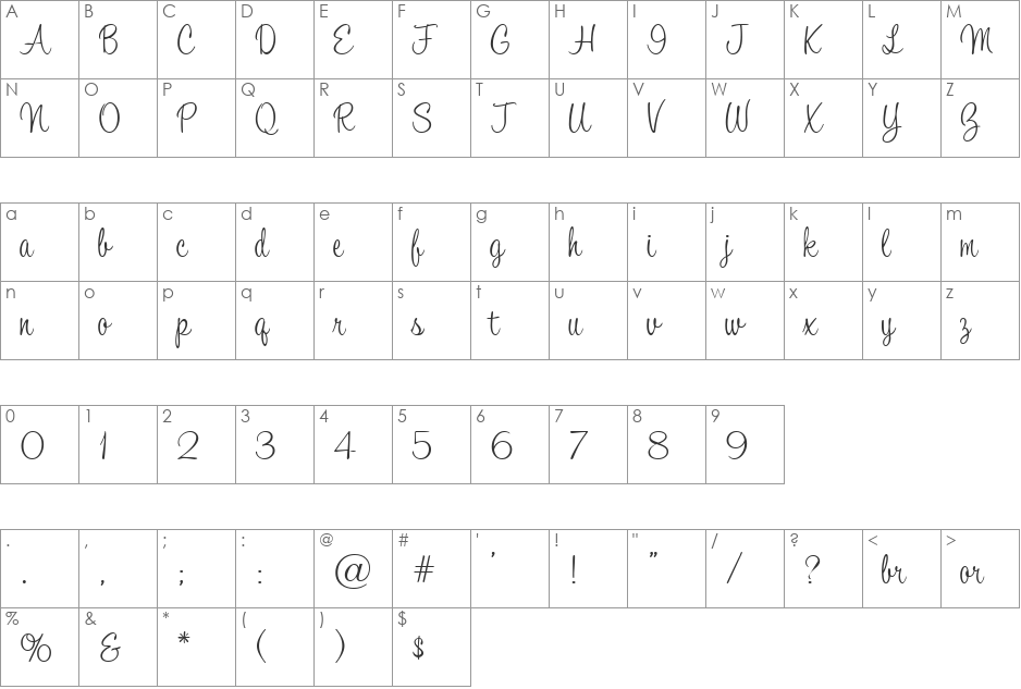TamarilloJF font character map preview