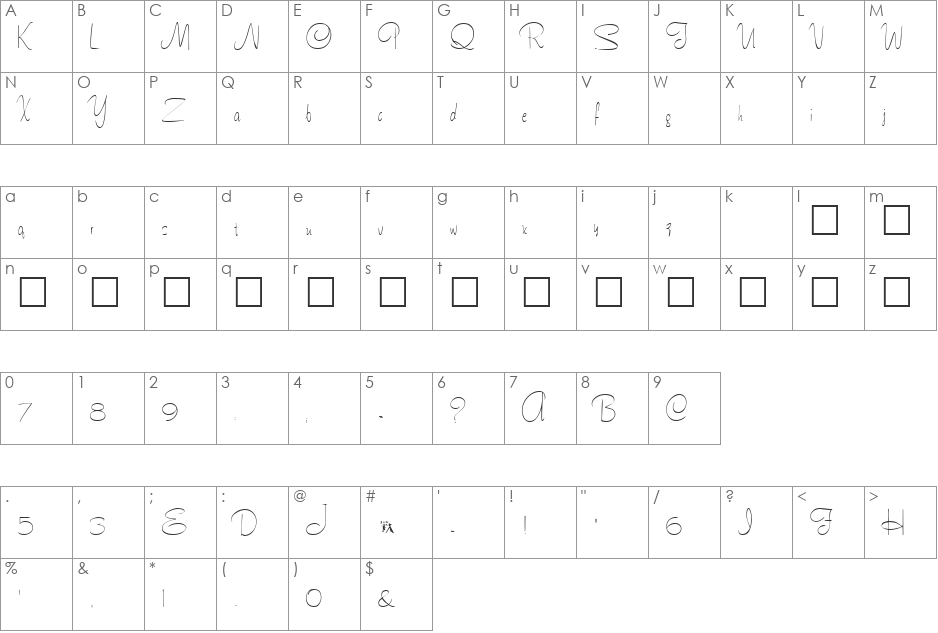 Tamarind font character map preview