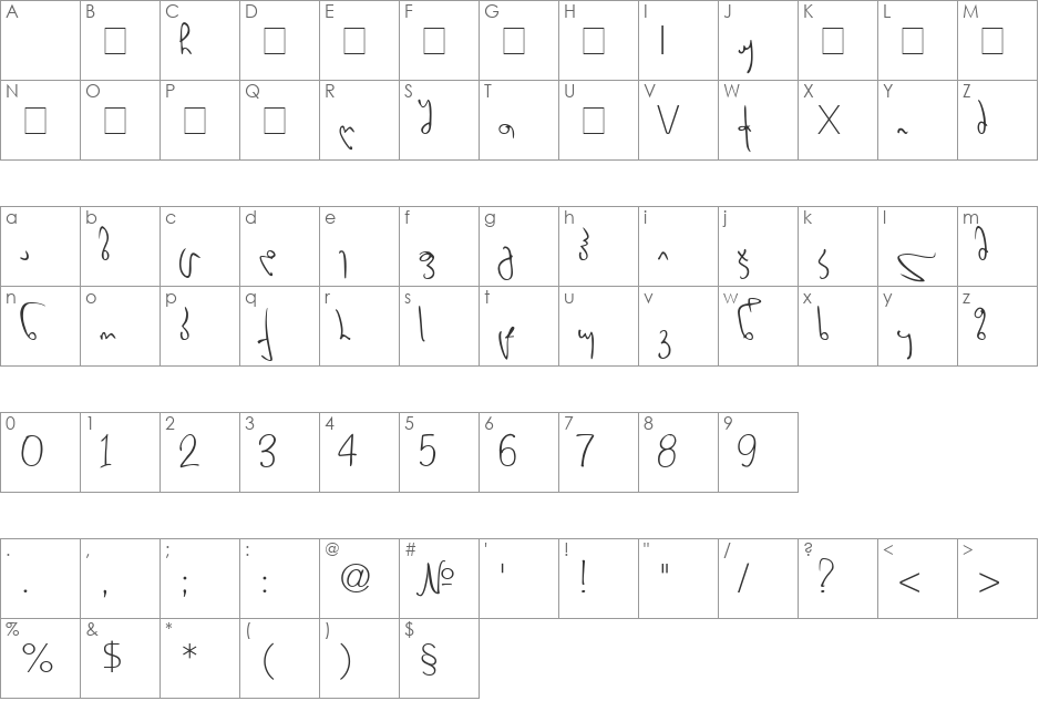 Tamaz font character map preview