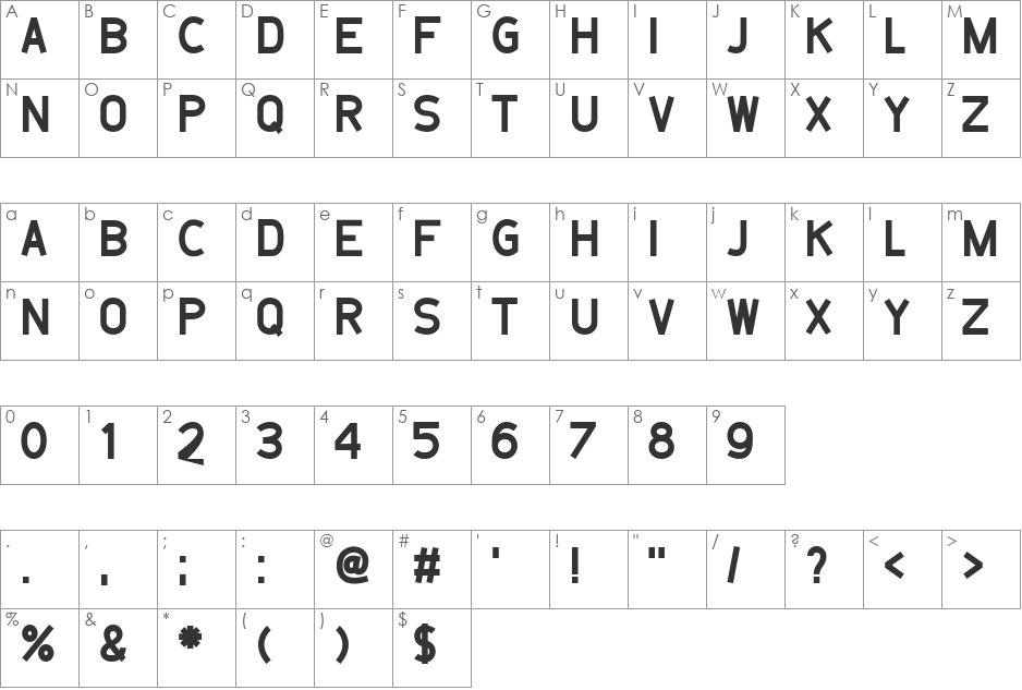 Belanusa font character map preview