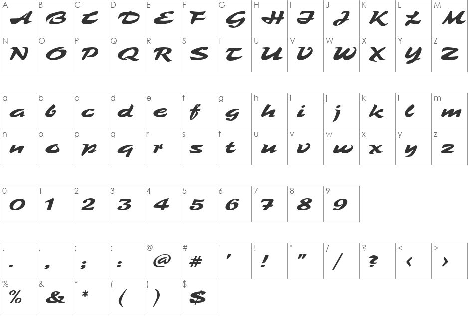 Tambo Script MF font character map preview