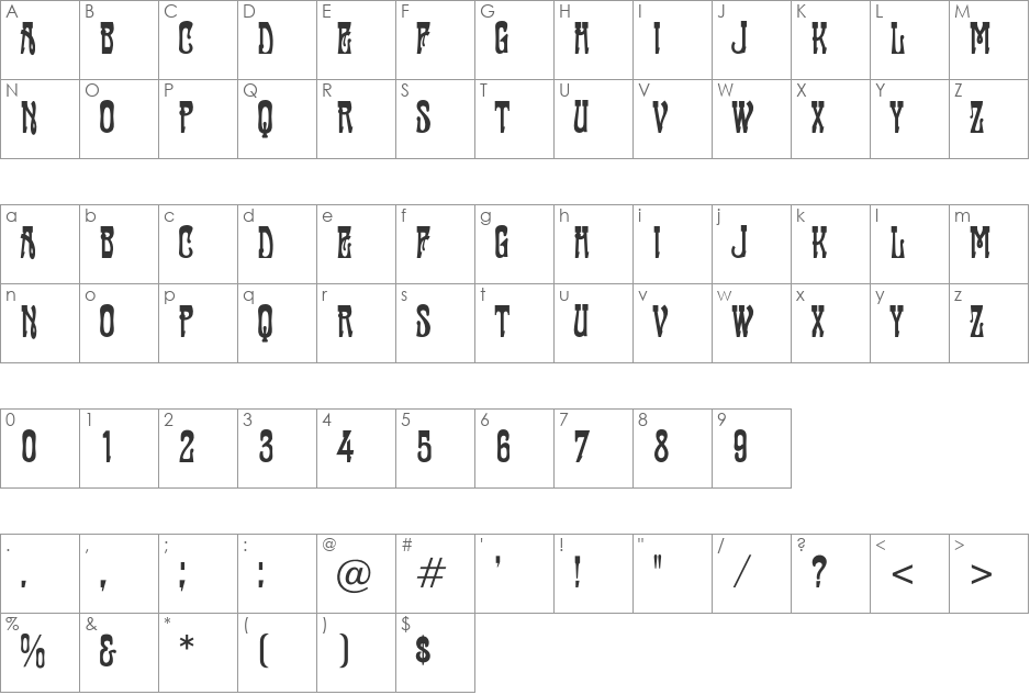 Tambourin font character map preview