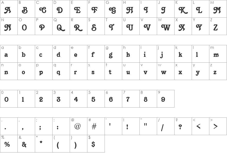 Tambourine font character map preview