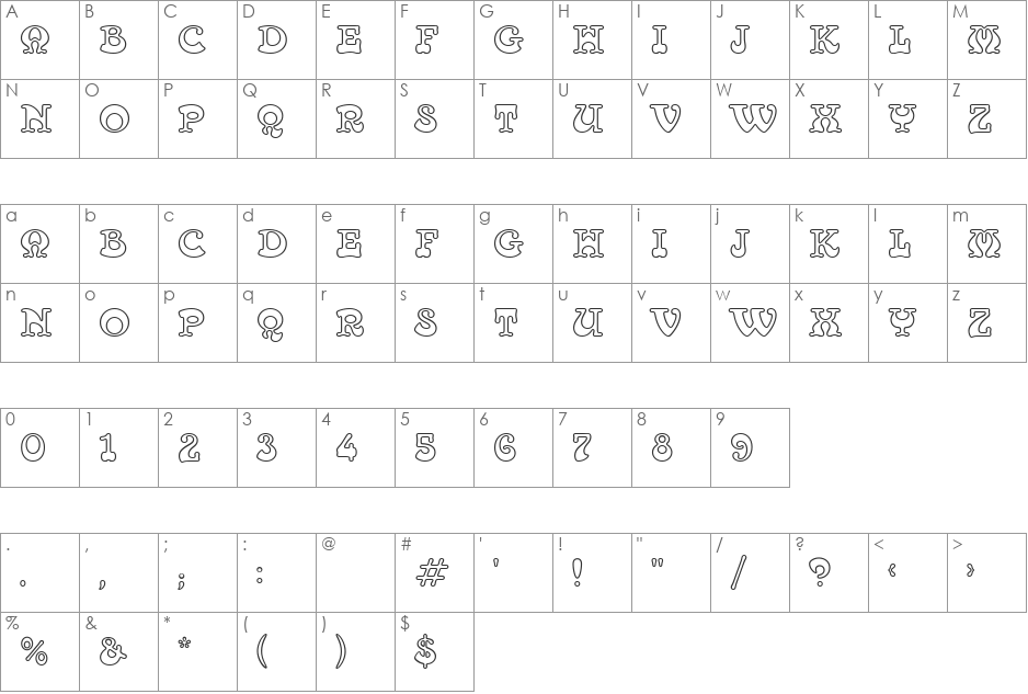Tambourine D font character map preview