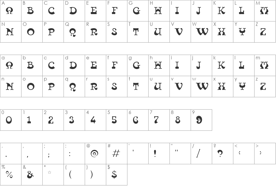 Tambourine Filled D font character map preview