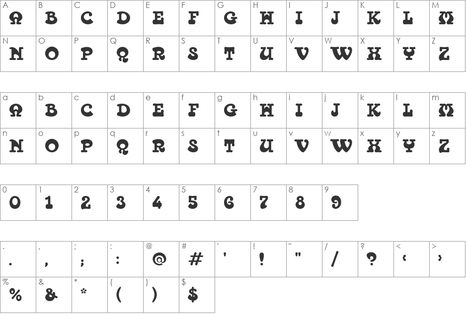 Tambourine Solid D font character map preview