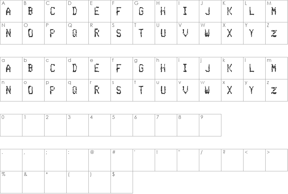 Belching Up Salisbury Steak font character map preview