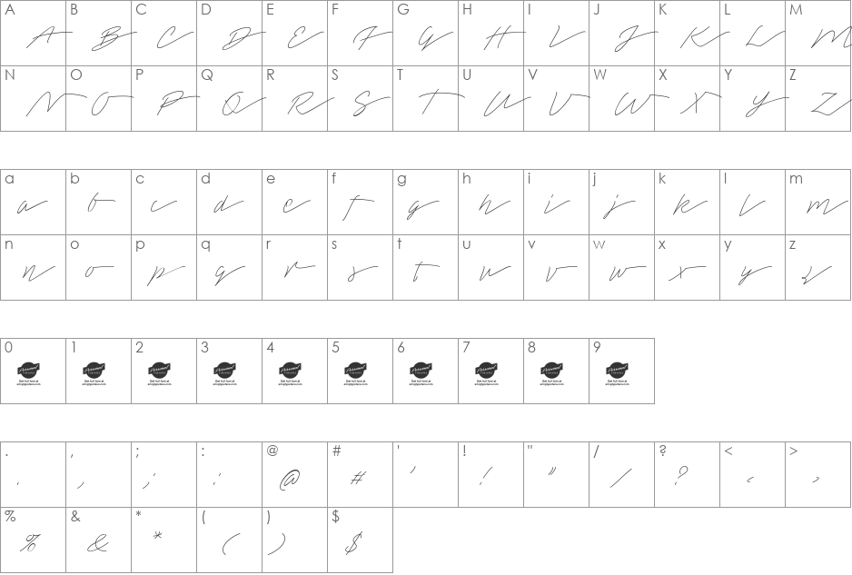 Tamoro Script Personal Use Only font character map preview