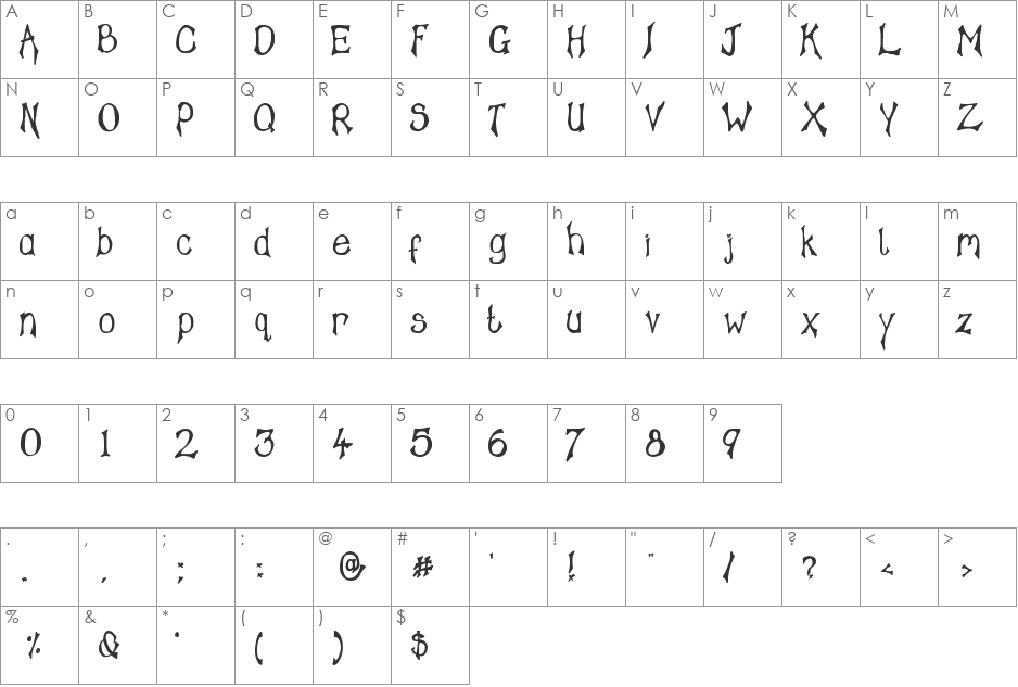 Tampy's Font font character map preview