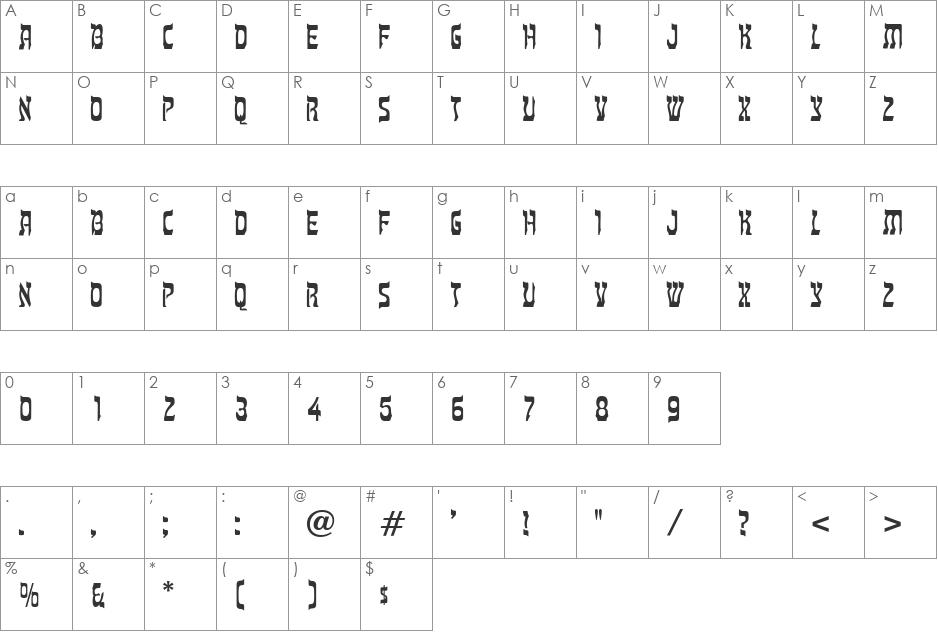 Tanach font character map preview