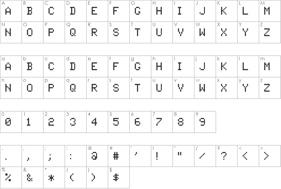 Tandysoft font character map preview