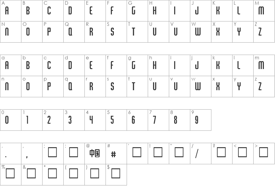 Tangerine XCn font character map preview