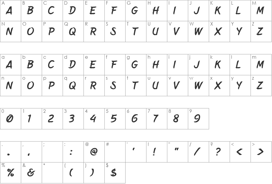 Belepotan font character map preview