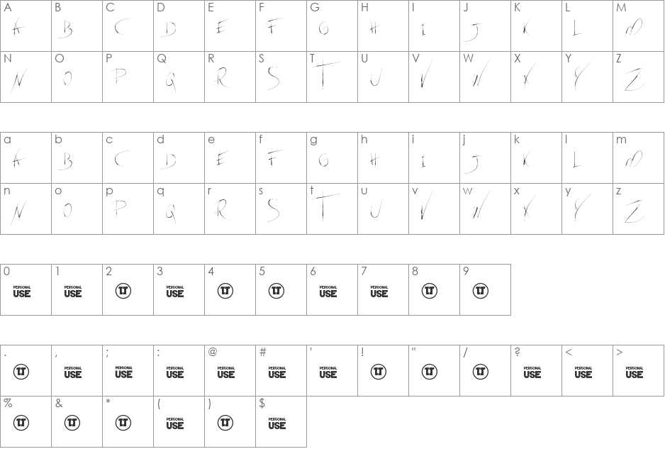 adventure Eiffel font character map preview