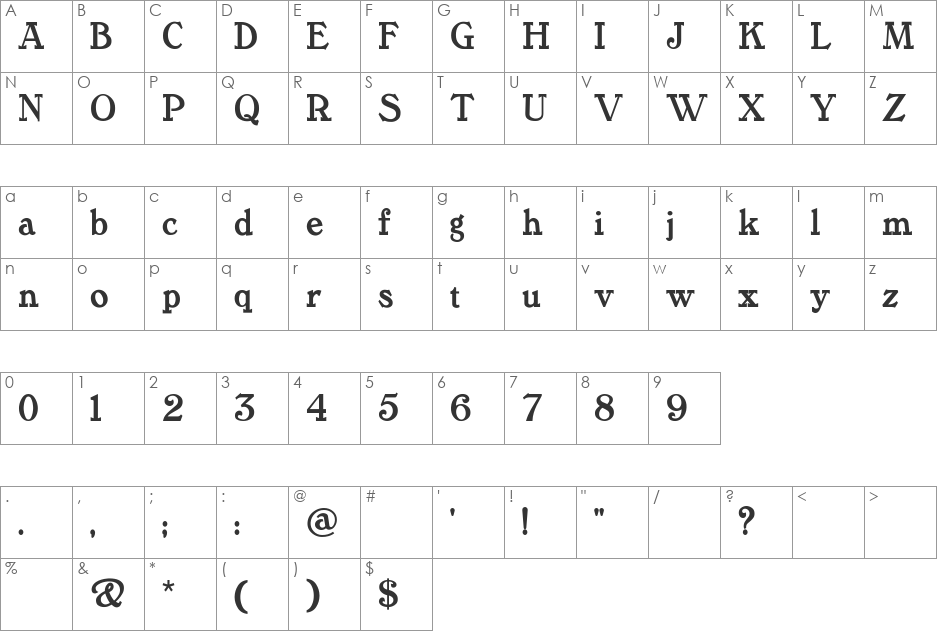 TanglewoodTales font character map preview