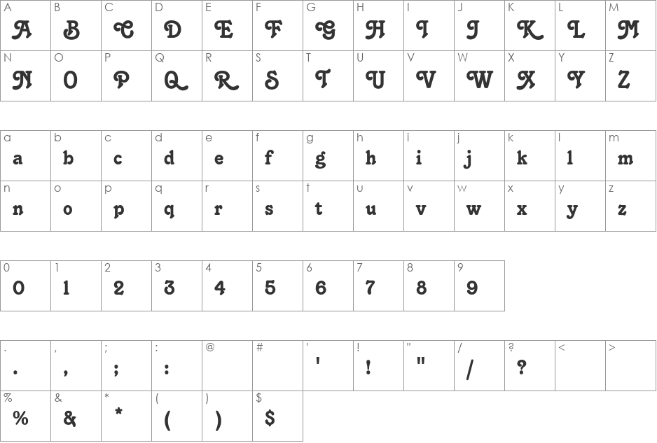 TangoEF font character map preview