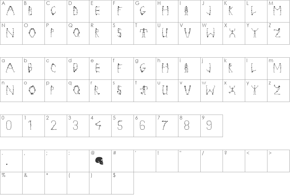 TangoMacabre font character map preview