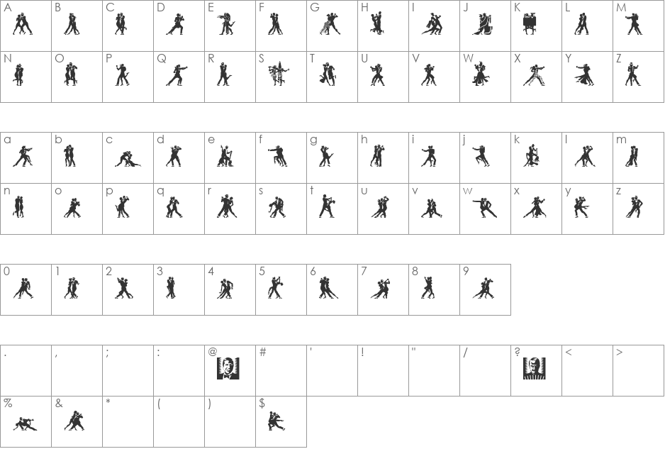 Tangomaniacs LT Night font character map preview