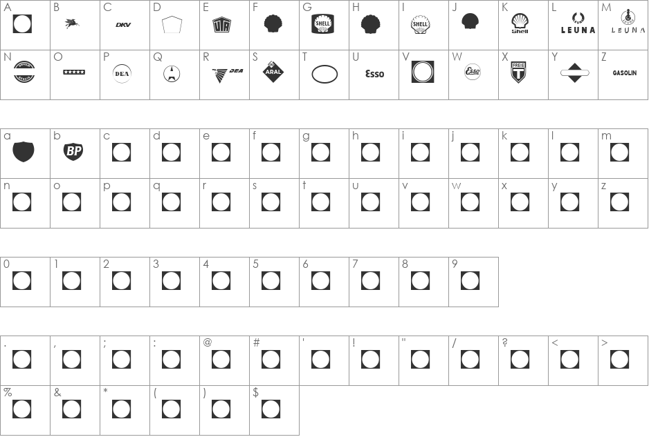 tank font character map preview