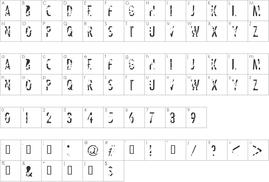 Tanline font character map preview