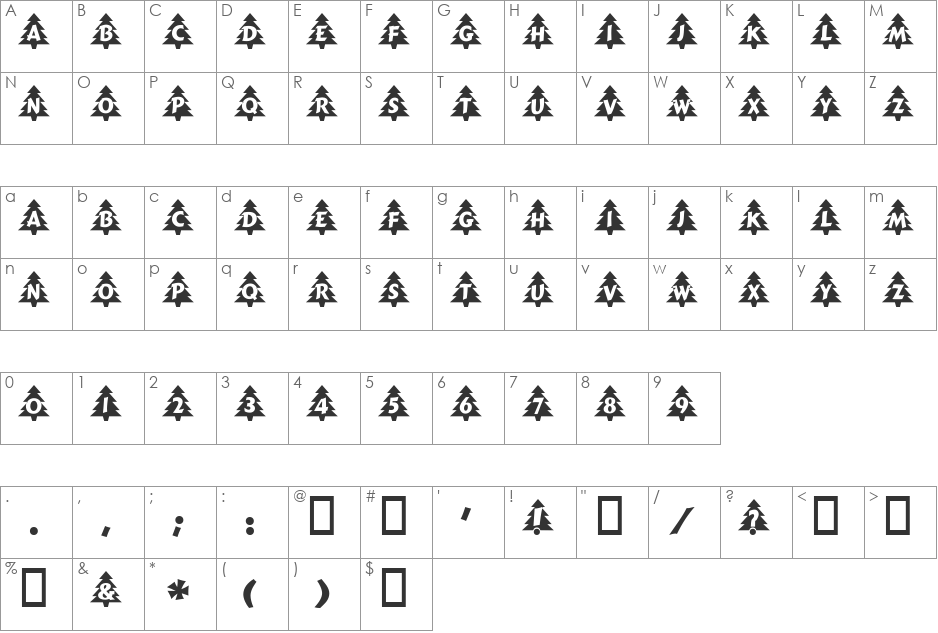 Tanne font character map preview