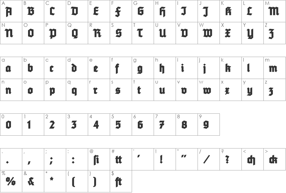 Tannenberg Fett font character map preview