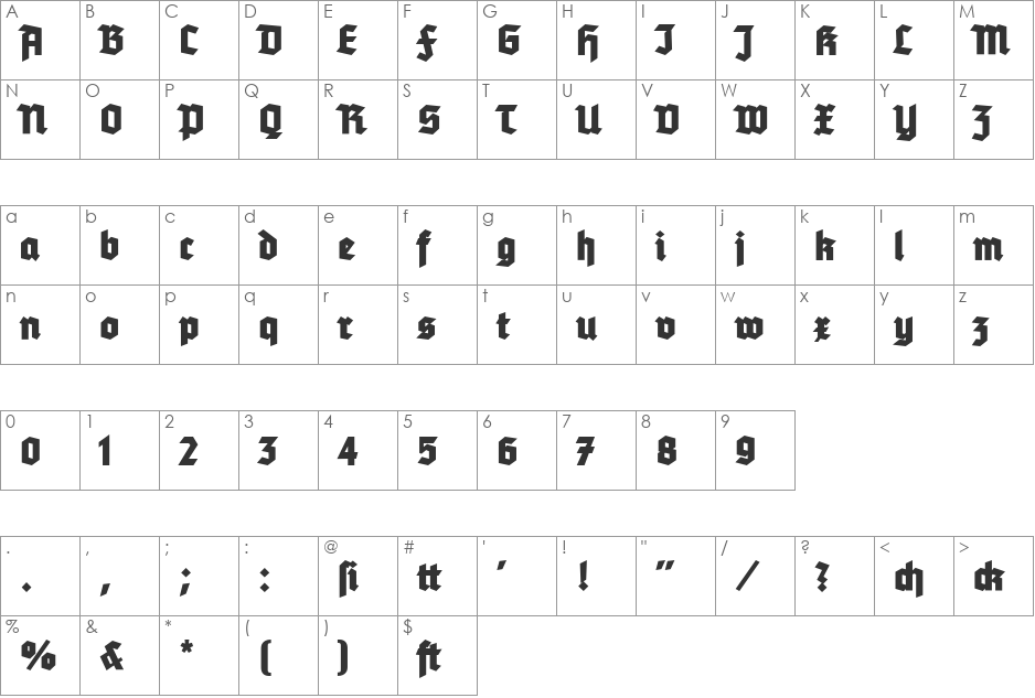 Tannenberg Fett UNZ1 font character map preview