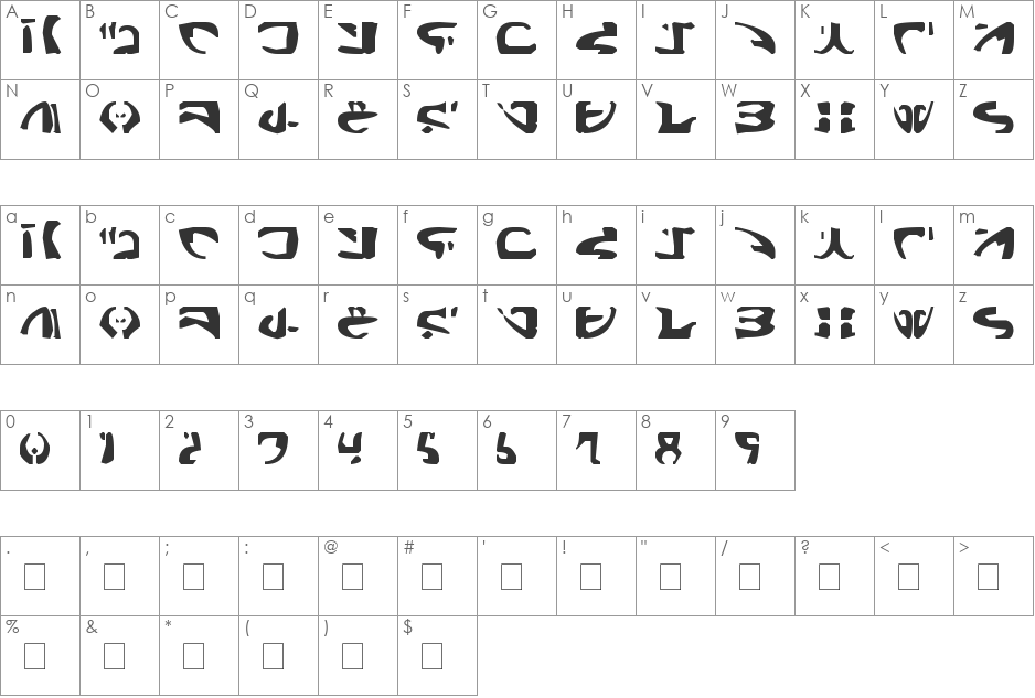 tANTALOG2 font character map preview