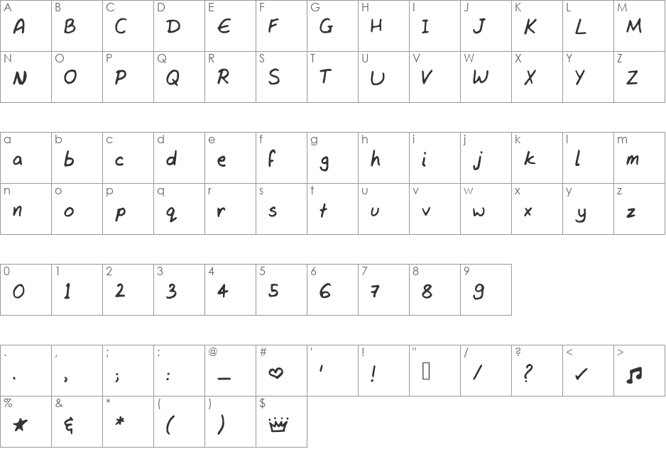 TanvisHand3 font character map preview