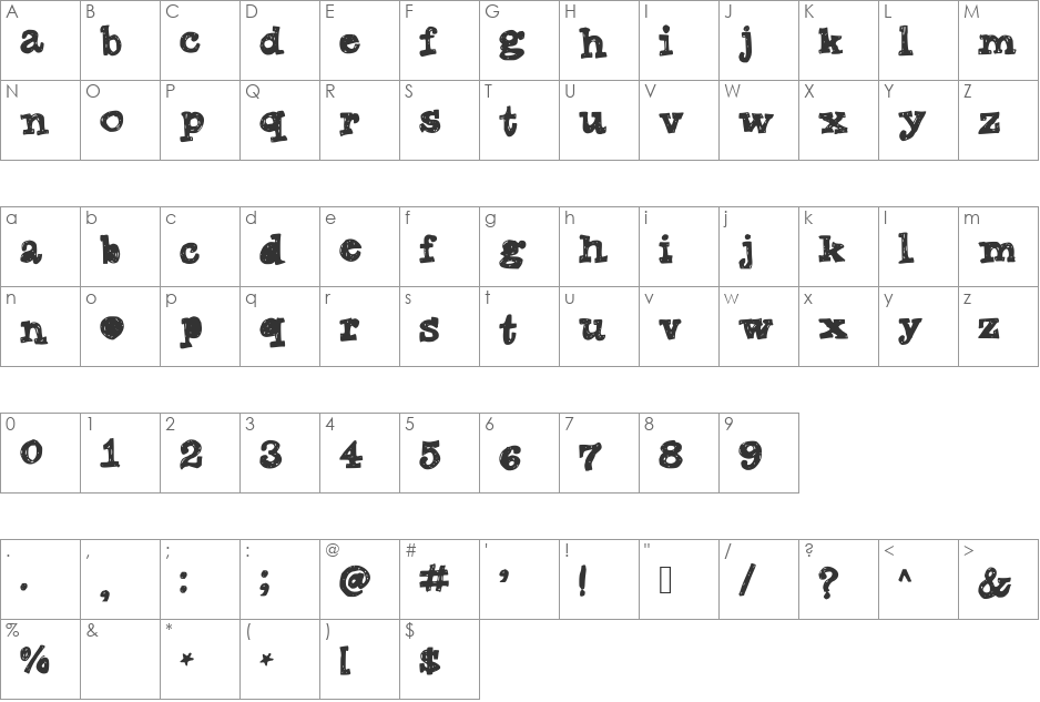 TanyasMarkerFont1 font character map preview