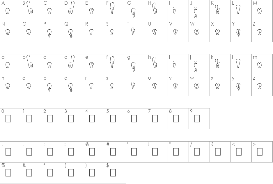 Taper font character map preview