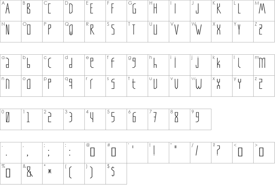 Tapi font character map preview