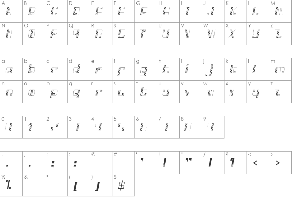 Tapis font character map preview