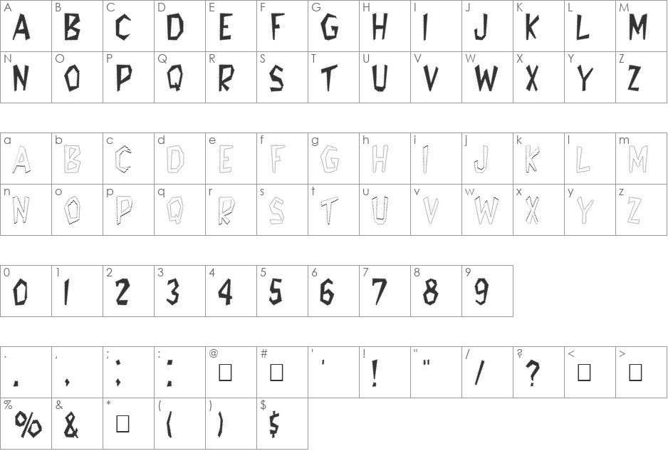 Tappys font character map preview