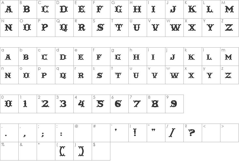 Taqueria Black font character map preview