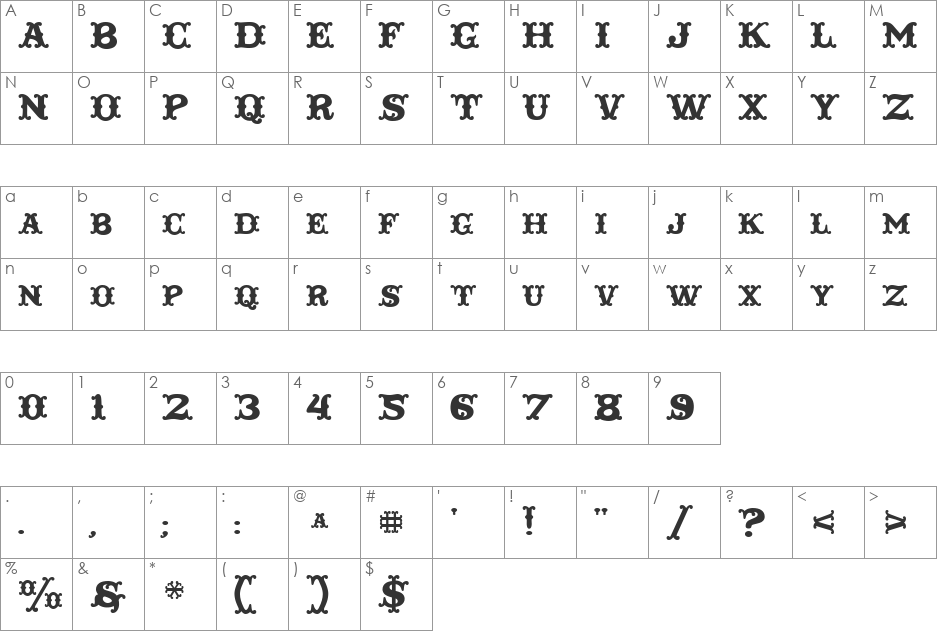 Taqueria Open Fill font character map preview