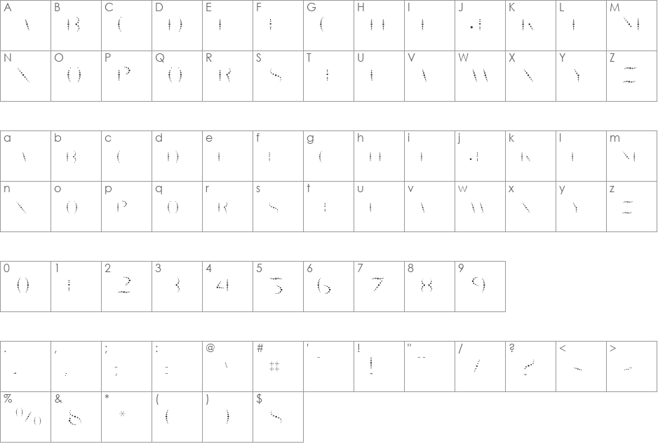 Taqueria Open Fill Dots font character map preview