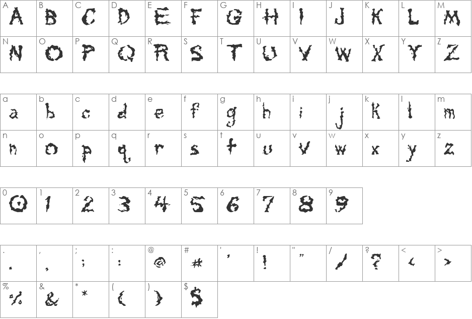 Tar Pits font character map preview