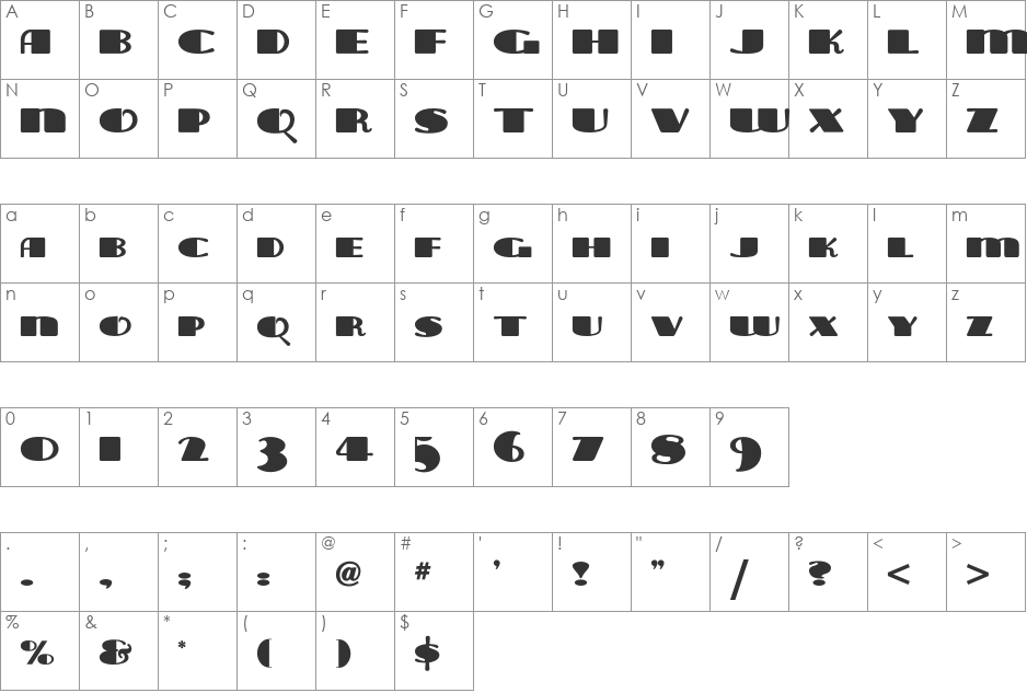 Tara Bulbous NF font character map preview