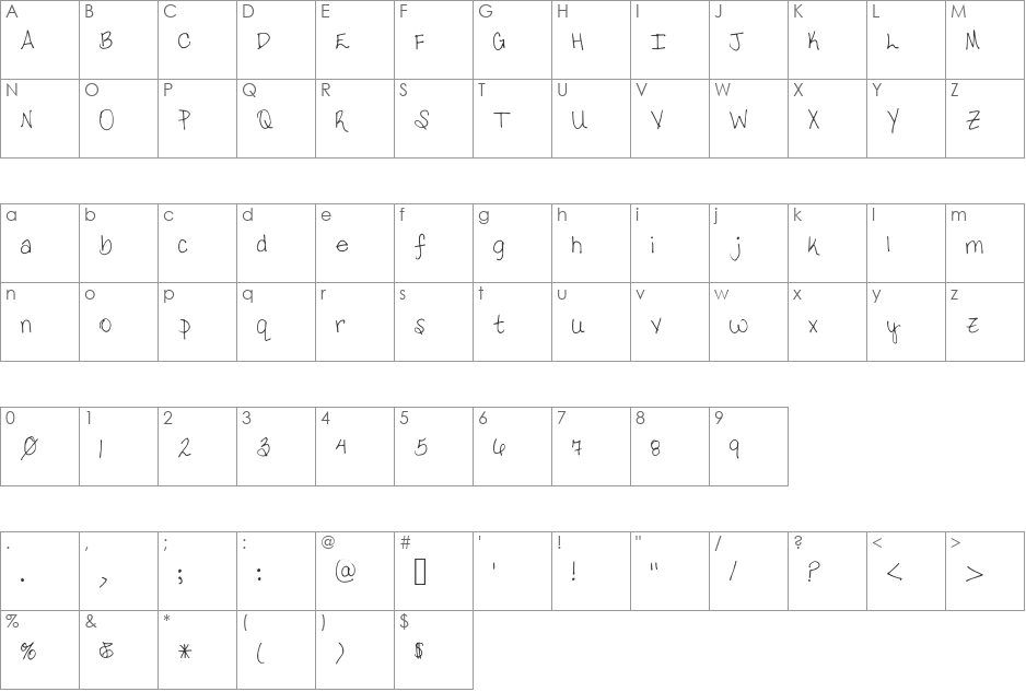 Tara's Handwriting 2 font character map preview