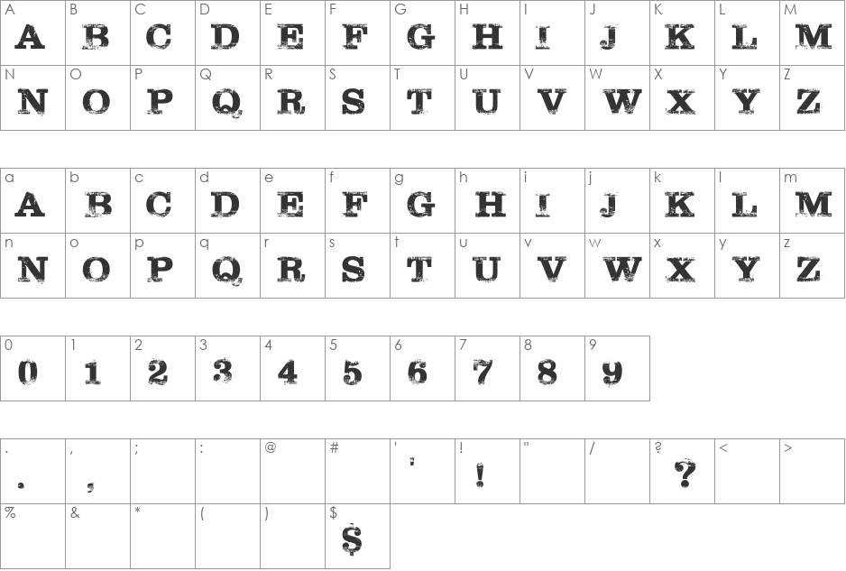Tarantino font character map preview