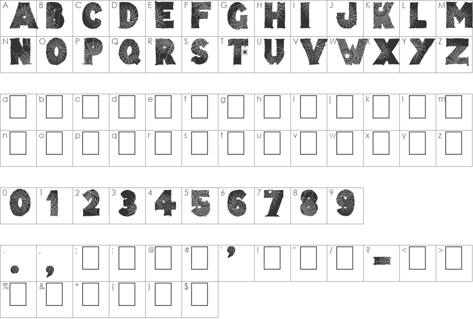 Tarentula's Web font character map preview