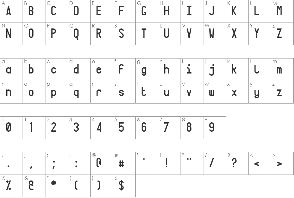 Targa MS font character map preview