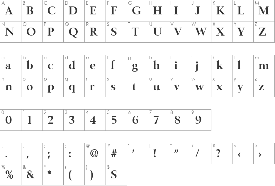 Belfast-Serial font character map preview