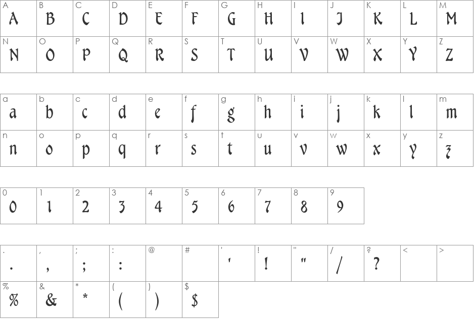 TarragonEF font character map preview