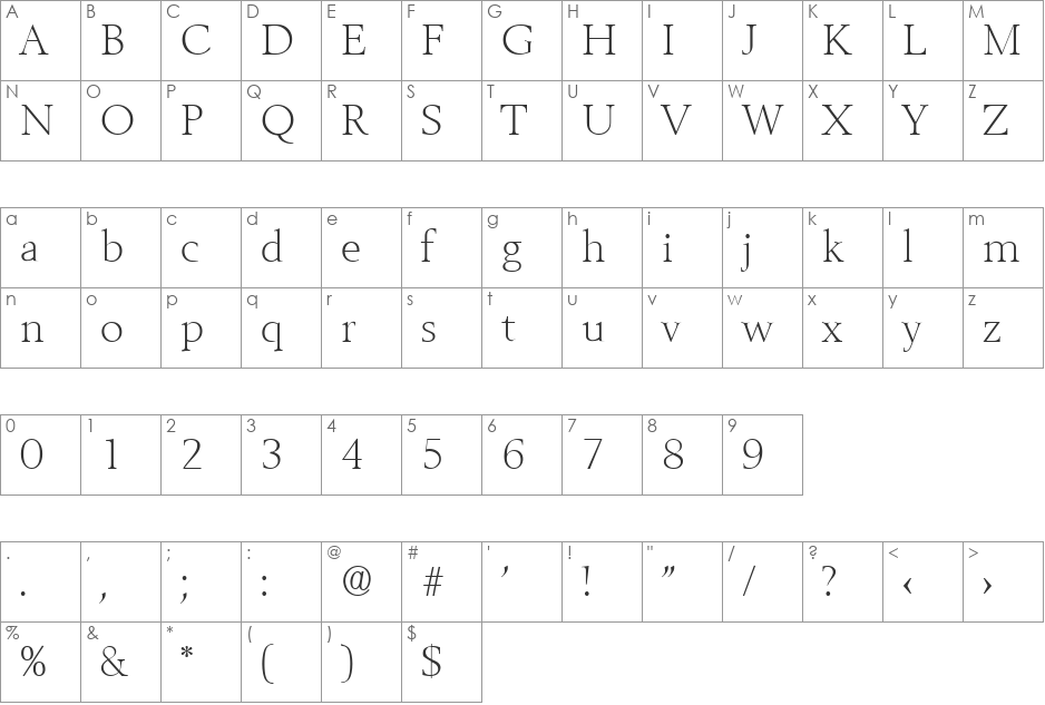 Belfast-Serial-ExtraLight font character map preview