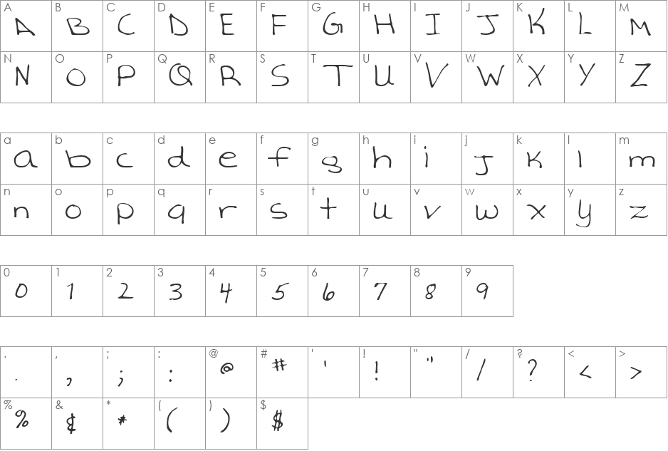 Tasha font character map preview
