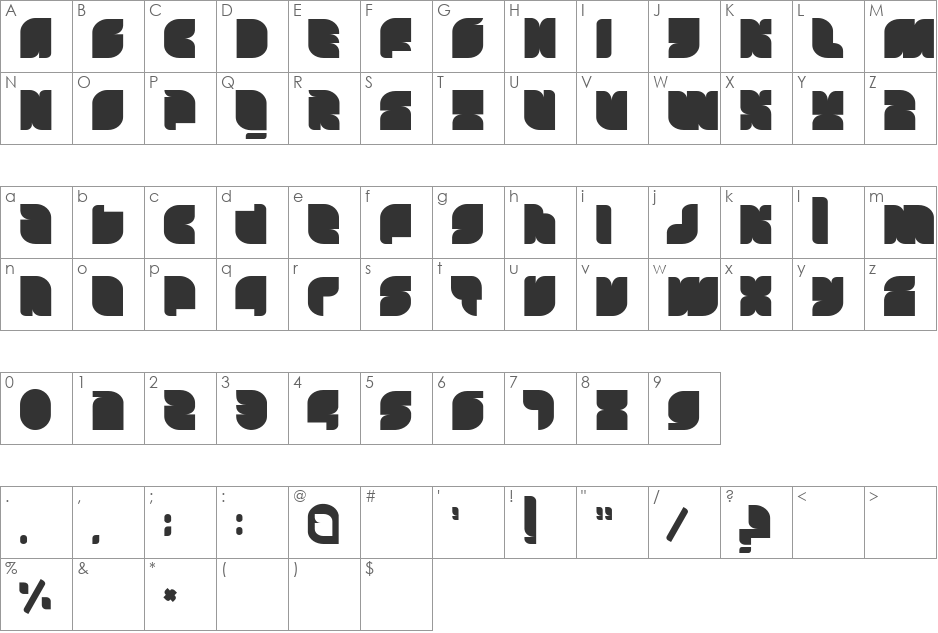 Tasious font character map preview